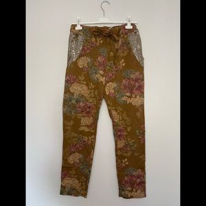 New, Made in Italy Floral Sequin Pocket Trouser- Brown